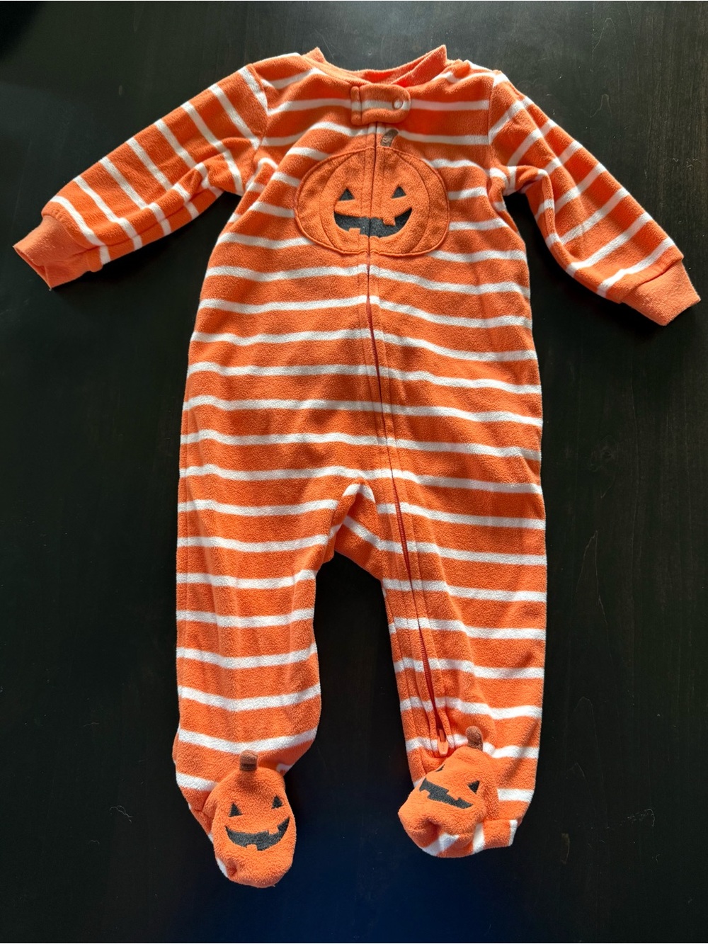 Carter's Orange & White Striped Pumpkin Footed One-Piece